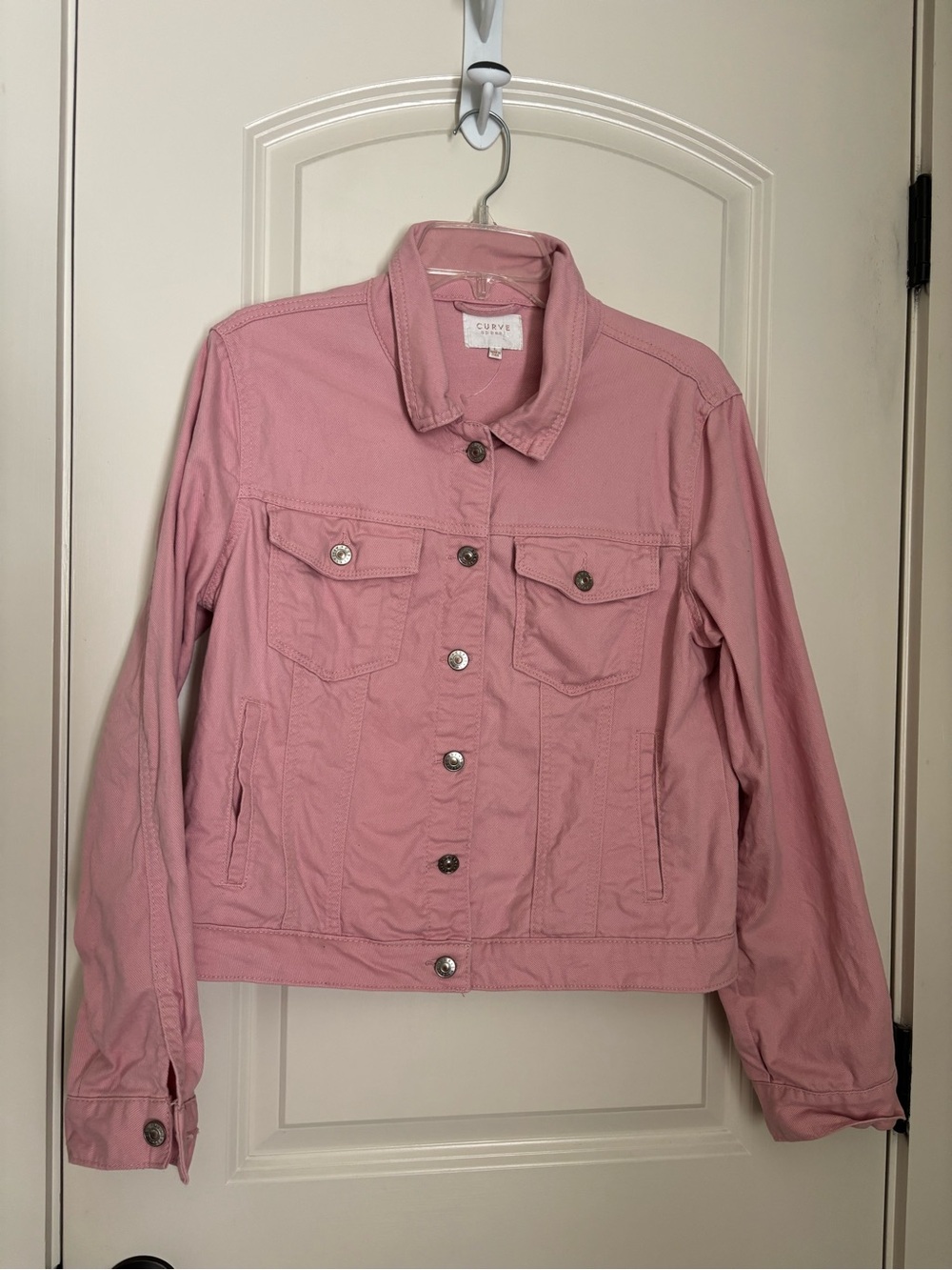 Curve Pink Denim Jacket - Classic Women's Button-Up Jean Jacket